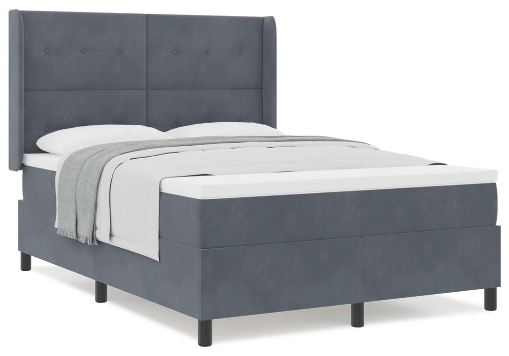vidaXL Κρεβάτι Box Spring με Στρώμα Σκούρο Γκρι 140x200 εκ. Βελούδο