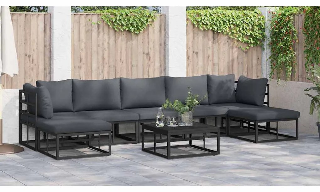 vidaXL Σετ Καναπέ Κήπου με μαξιλάρι 7 pcs Μαύρο Αλουμίνιο