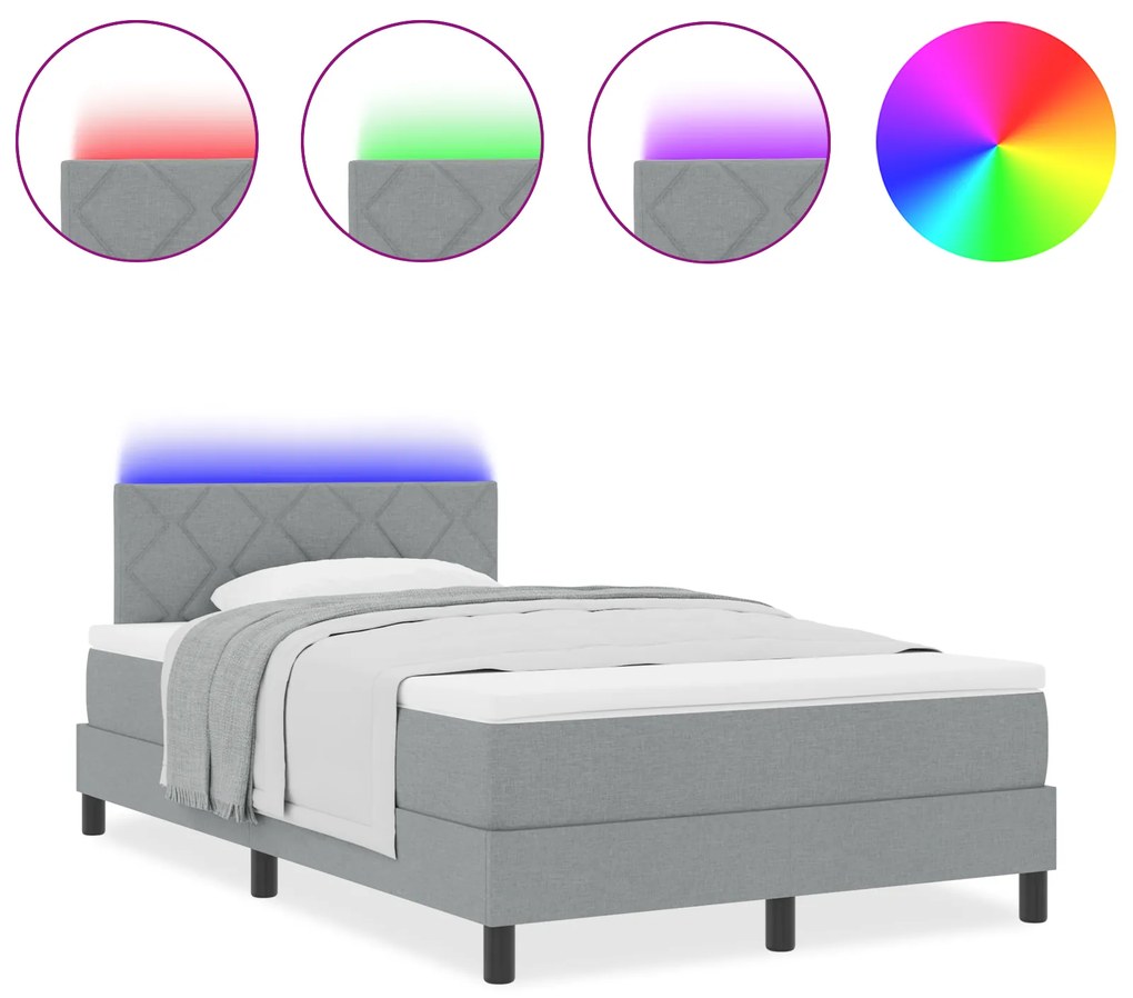 vidaXL Κρεβάτι Box Spring με Στρώμα & LED Ανοιχτό Γκρι 120x190 cm Ύφασμα