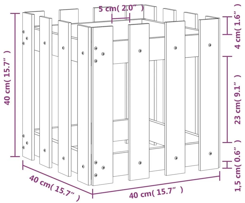 Ζαρντινιέρα με Σχέδιο Φράχτη 40x40x40 εκ. Εμποτισμ. Ξύλο Πεύκου - Καφέ