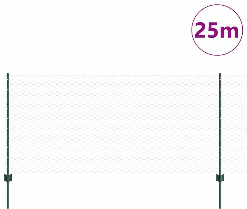 vidaXL Τείχος και Πόστ Πράσινο 1 x 25 m Ατσάλι