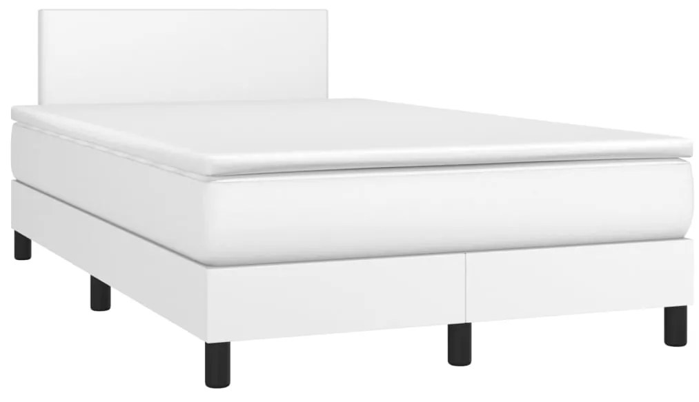 vidaXL Κρεβάτι Boxspring με Στρώμα & LED Λευκό 120x200 εκ. Συνθ. Δέρμα