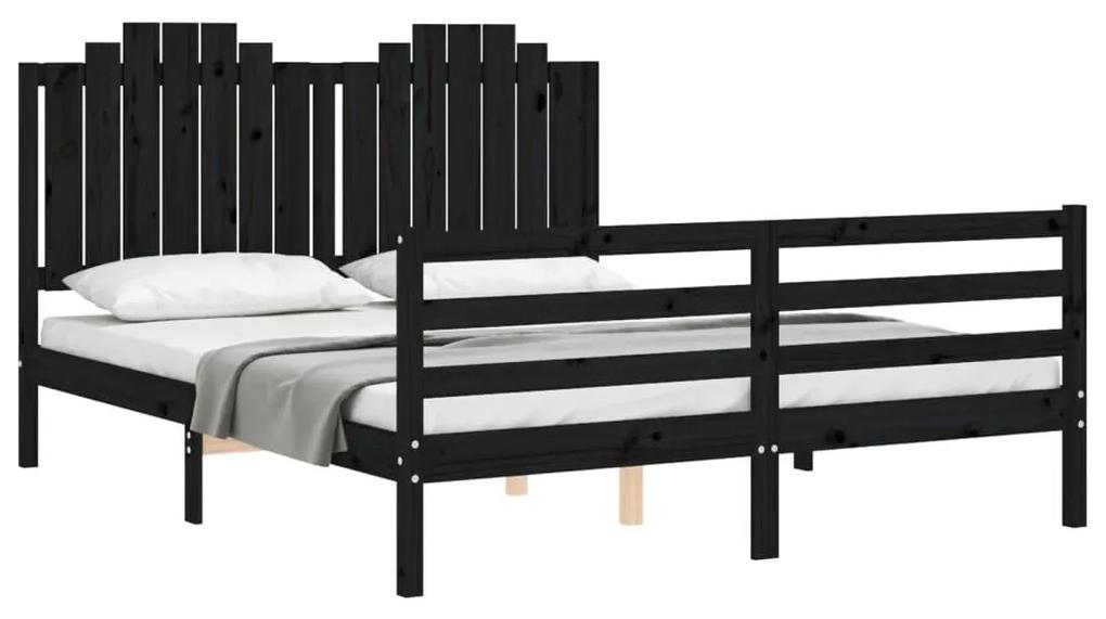Πλαίσιο Κρεβατιού με Κεφαλάρι Μαύρο 160 x 200 εκ. Μασίφ Ξύλο - Μαύρο