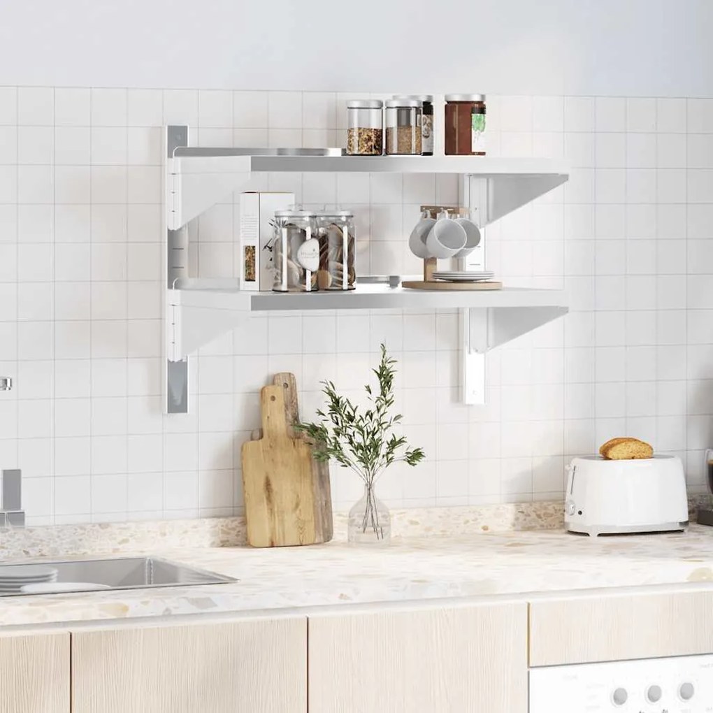 vidaXL Ράφι Τοίχου 2 Επιπ. Ασημί 75x40x60 εκ. Ανοξείδωτο Ατσάλι