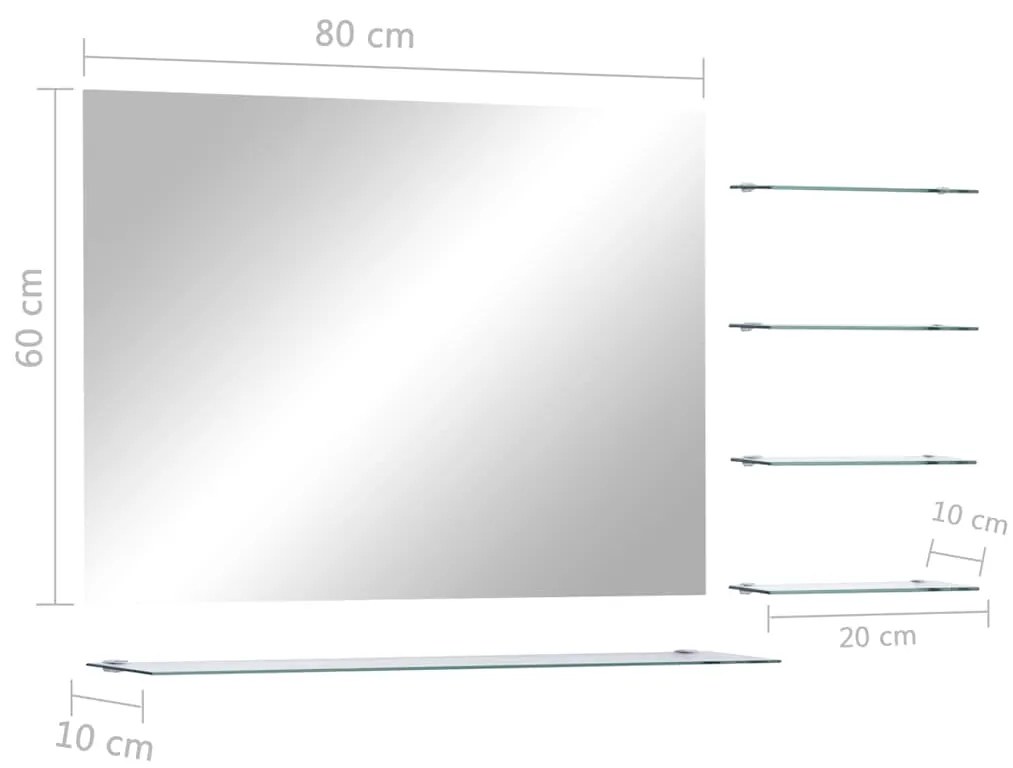 vidaXL Καθρέφτης Τοίχου Ασημί 80 x 60 εκ. με 5 Ράφια