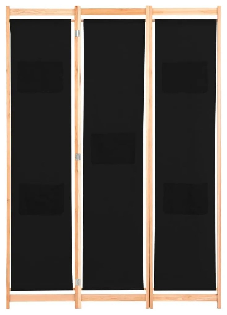 Διαχωριστικό Δωματίου με 3 Πάνελ Μαύρο 120x170x4 εκ. Υφασμάτινο - Μαύρο
