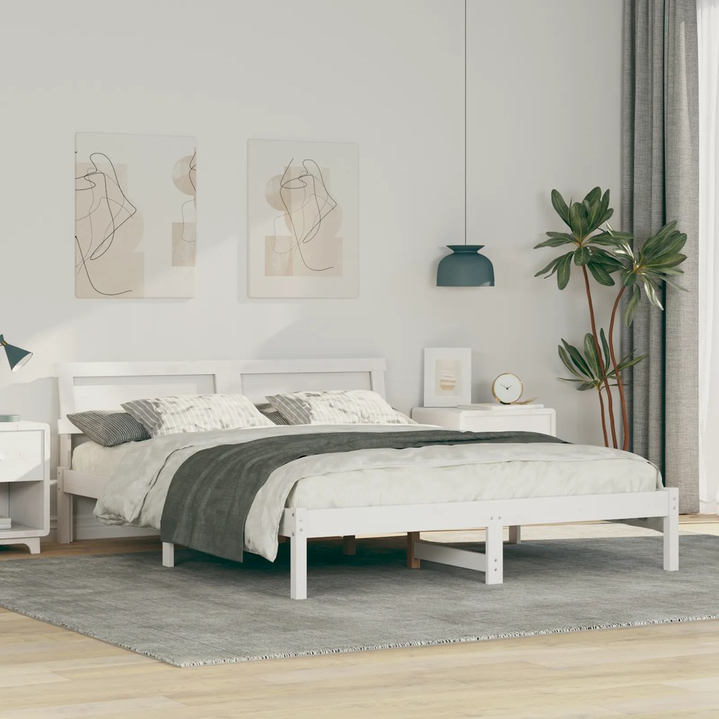 vidaXL Σκελετός Κρεβατιού Λευκό 160 x 200 cm Ξύλο πεύκου