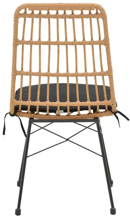 Καρέκλα Naoki rattan σε φυσική απόχρωση με μαύρο μαξιλάρι και μεταλλικό μαύρο πόδι 45x60x83εκ 45.5x59.5x89 εκ.