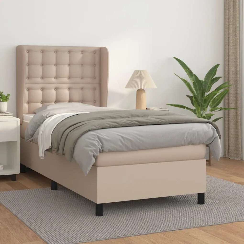 vidaXL Κρεβάτι Boxspring με Στρώμα Καπουτσίνο 90x190εκ.από Συνθ. Δέρμα