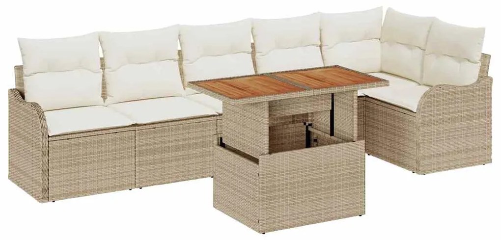 vidaXL Σετ Καναπέ Κήπου με αποθήκευση 7 pcs Μπεζ Πολυ ράταν