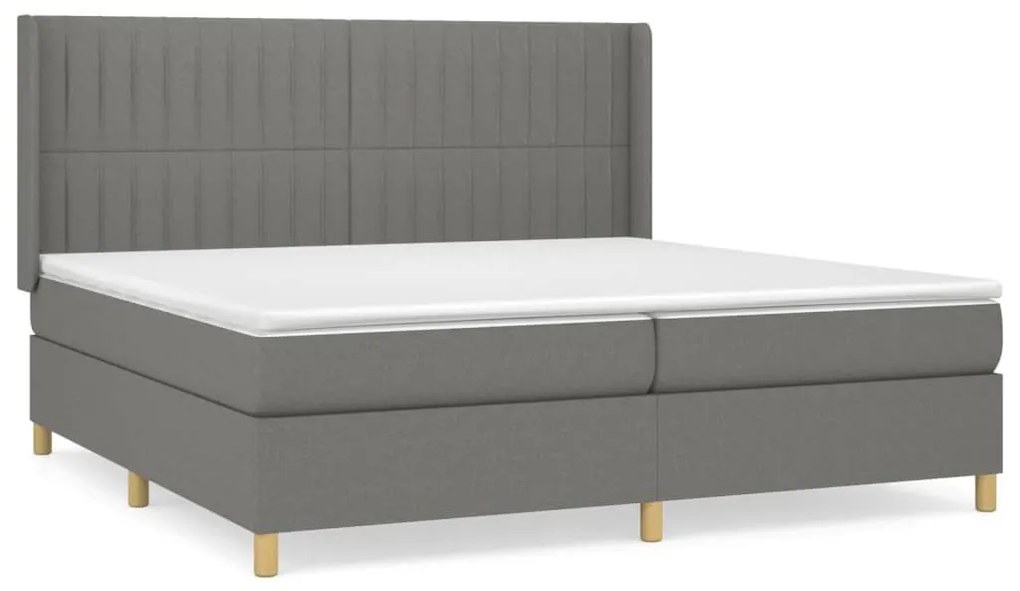 Κρεβάτι Boxspring με Στρώμα Σκούρο Γκρι 200x200 εκ. Υφασμάτινο - Γκρι