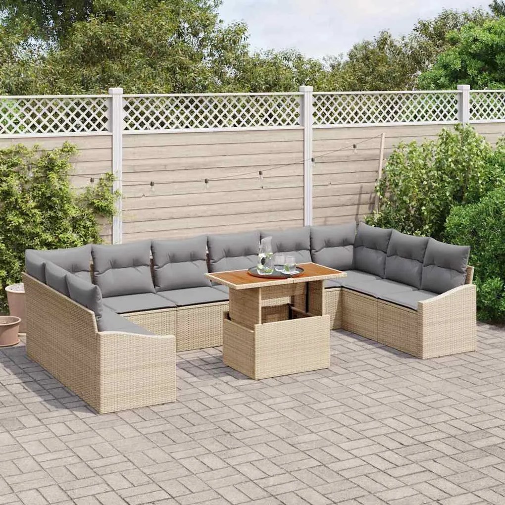vidaXL Σέτ φαγητού για κήπο 11 pcs Μπεζ, Γκρι 100 x 55 x 73 εκ