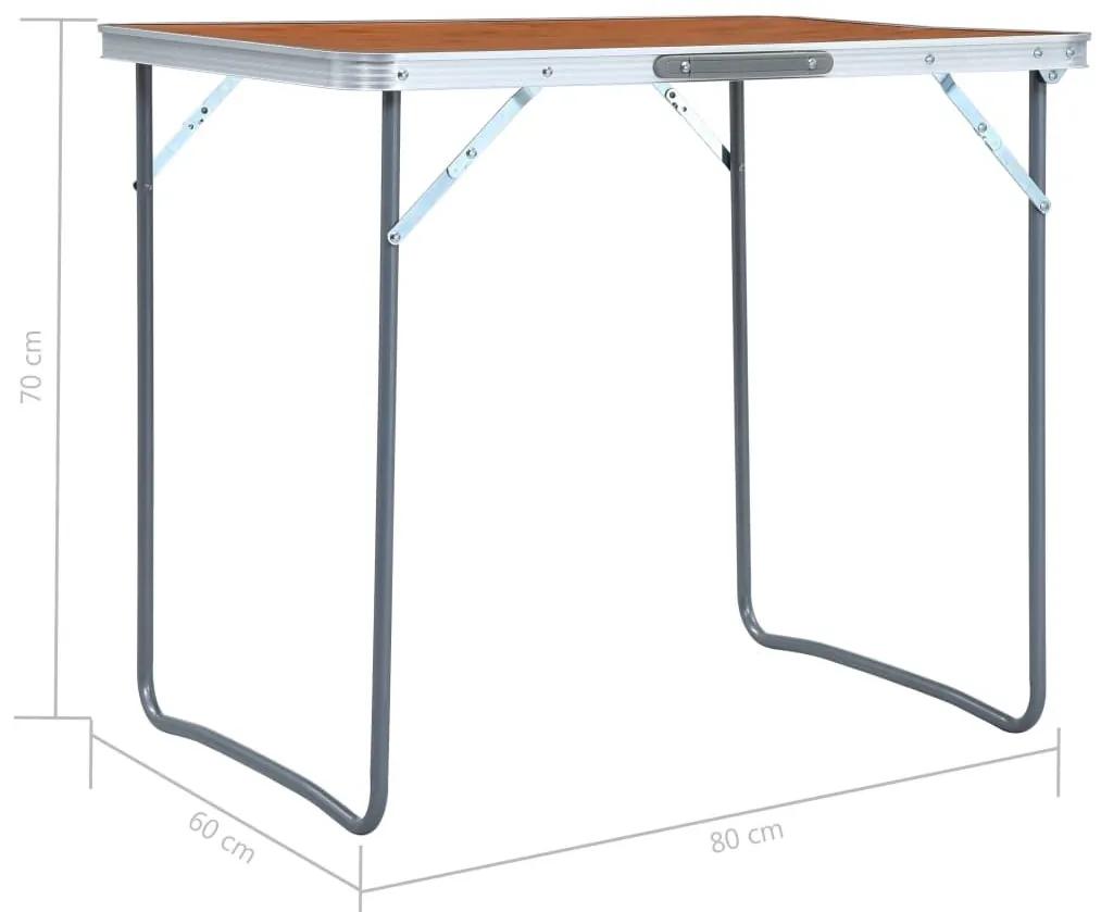 Τραπέζι Κάμπινγκ Πτυσσόμενο 80x60 εκ. με Μεταλλικό Σκελετό - Καφέ