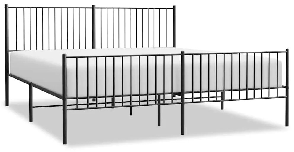 vidaXL Πλαίσιο Κρεβατιού με Κεφαλάρι&amp;Ποδαρικό Μαύρο 193x20 εκ. Μέταλλο