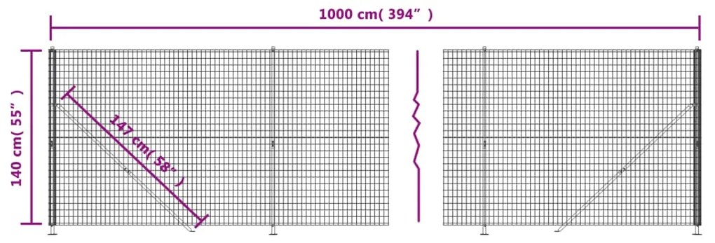 vidaXL Συρματόπλεγμα Περίφραξης Πράσινο 1,4 x 10 μ. με Βάσεις Φλάντζα