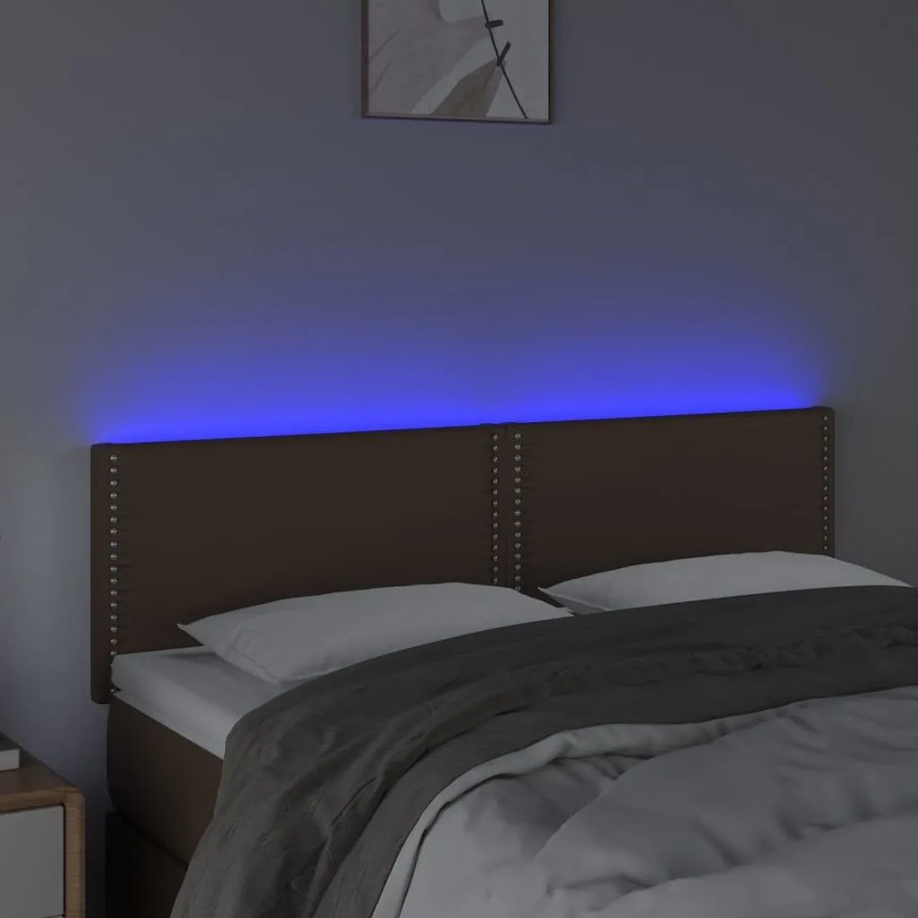 Κεφαλάρι Κρεβατιού LED Καφέ 144x5x78/88 εκ. από Συνθετικό Δέρμα - Καφέ