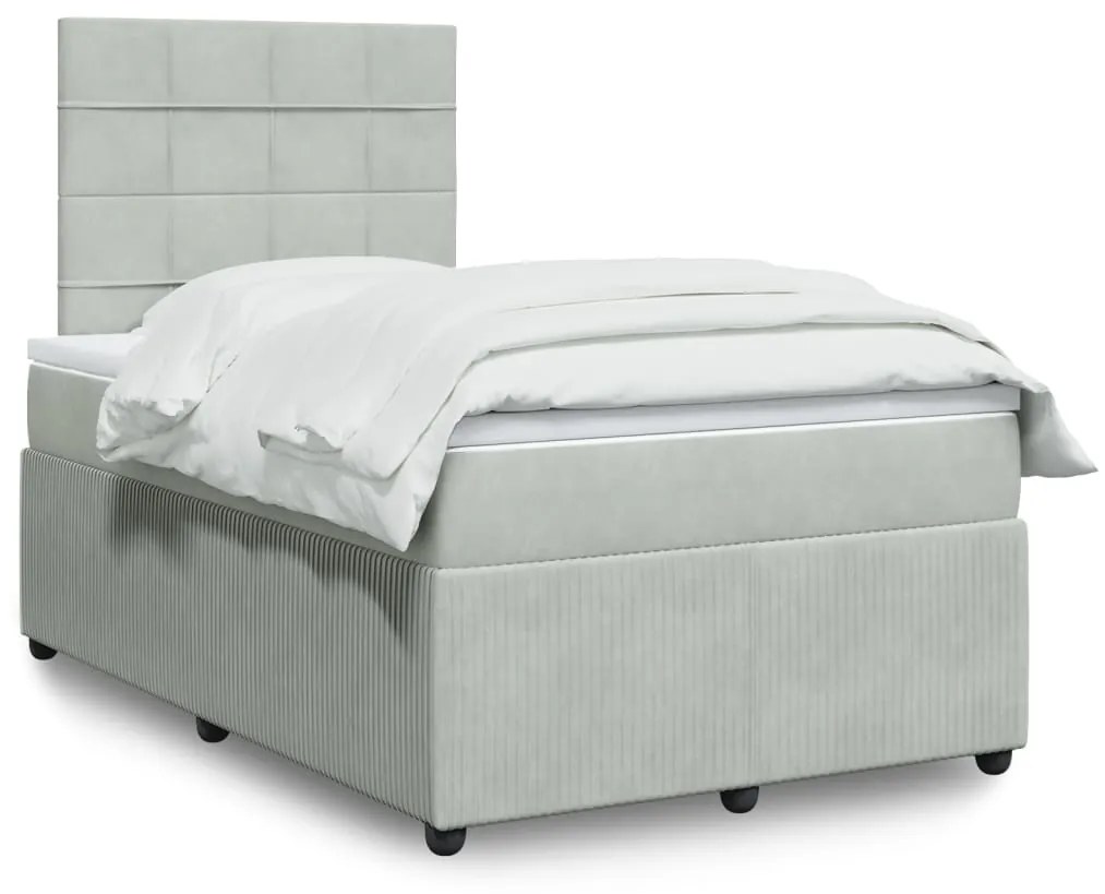 vidaXL Κρεβάτι Boxspring με Στρώμα Ανοιχτό Γκρι 120x200 εκ. Βελούδινο