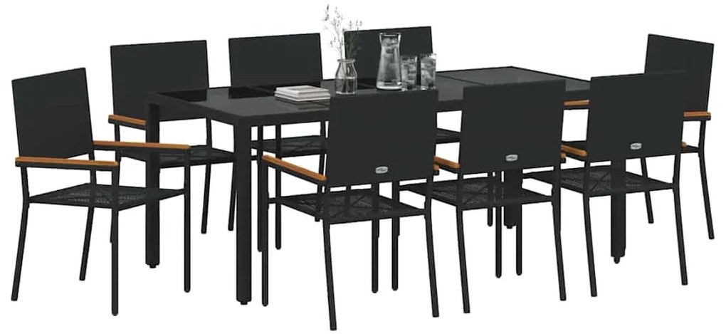 vidaXL Σέτ φαγητού για κήπο 9 pcs Μαύρο 190 x 90 x 75 cm