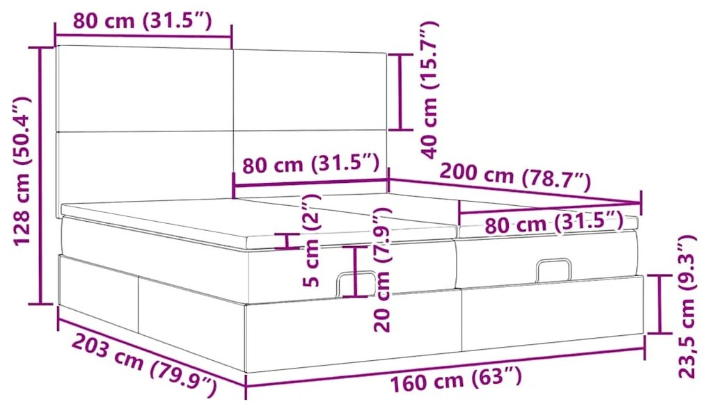 Οθωμανικό Κρεβάτι με Στρώματα Κρέμα 160x200cm Ύφασμα - Κρεμ