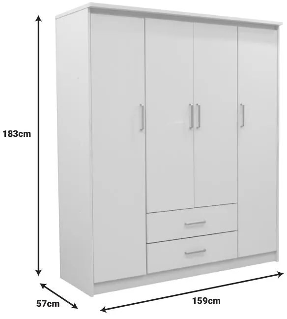 Ντουλάπα ρούχων τετράφυλλη Olympus λευκό 159x57x183εκ 159x57x183 εκ.