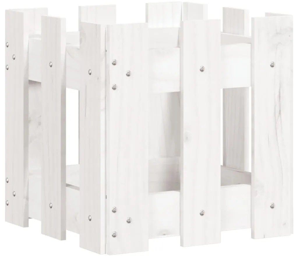 vidaXL Ζαρντινιέρα με Σχέδιο Φράχτη Λευκή 30x30x30 εκ. Μασίφ Πεύκο