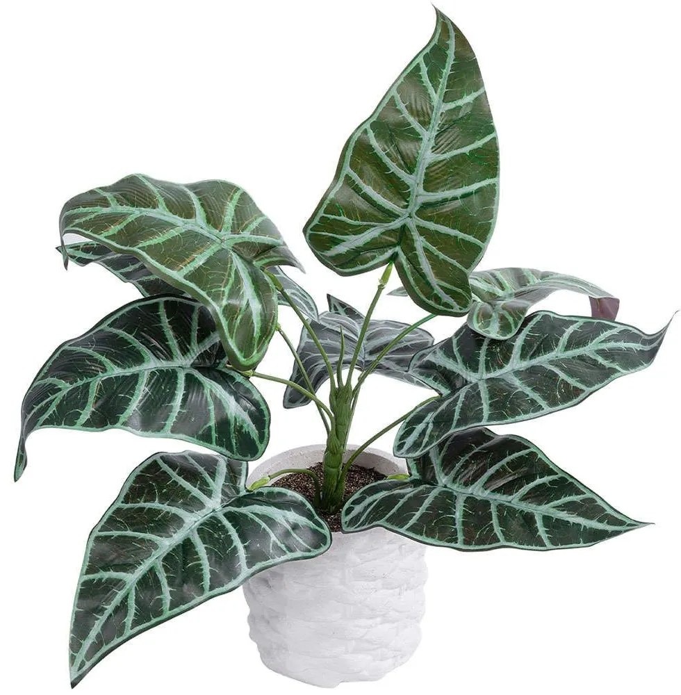 Τεχνητό Φυτό Σε Κασπώ Alocasia 20886 Φ38x33cm Green-White GloboStar Πολυαιθυλένιο,Ύφασμα