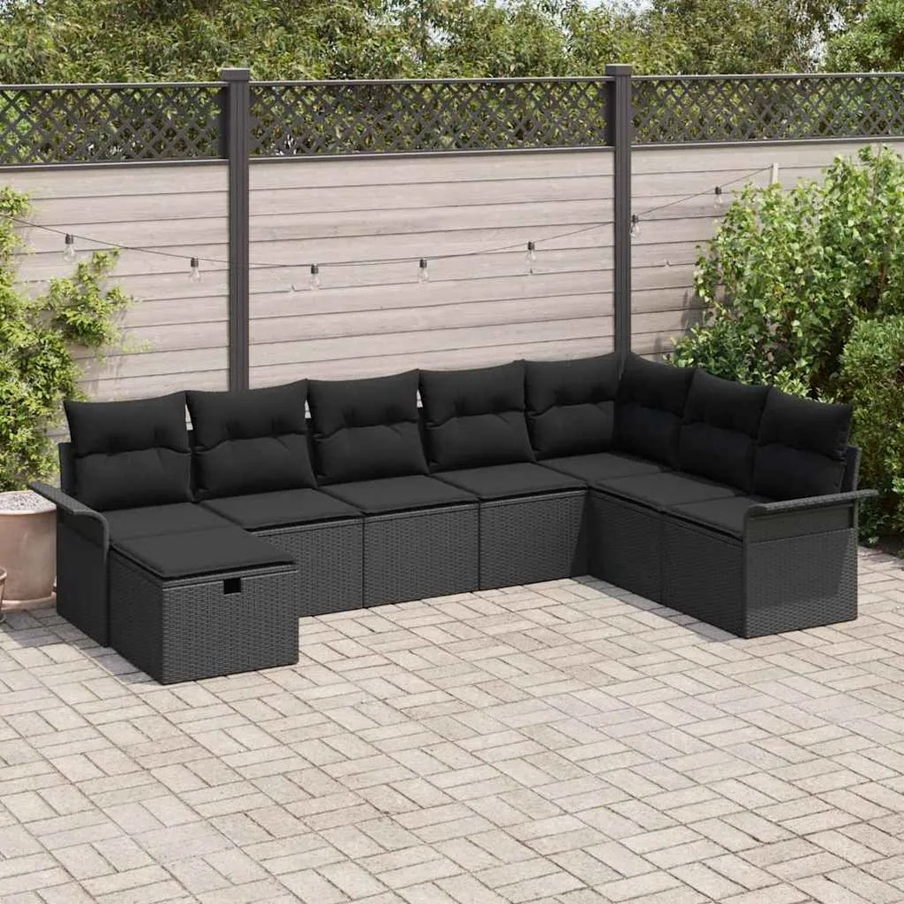 vidaXL Σετ Καναπέ Κήπου 8 pcs Μαύρο 297.5 x 187.5 x 85 εκ Πολυ ράταν
