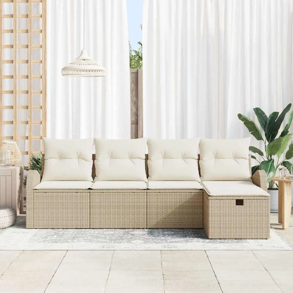 vidaXL Σετ Καναπέ Κήπου με μαξιλάρι 5 pcs Μπεζ Πολυ ράταν