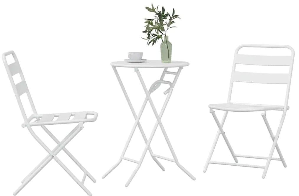 vidaXL Σετ Μπιστρό Κήπου 3 pcs Λευκό Ατσάλι