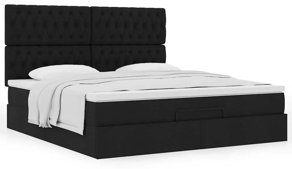 Οθωμανικό κρεβάτι με στρώμα Μαύρο 180x200cm Ύφασμα