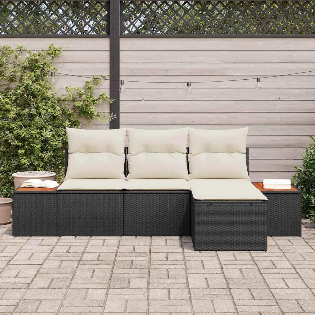 vidaXL Σετ Καναπέ Κήπου 4 pcs Μαύρο και κρεμ 184 x 62 x 85 εκ.