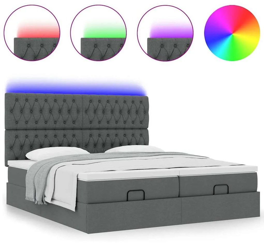 Οθωμανικό κρεβάτι με στρώματα&amp;LEDs Σκούρο γκρι 200x200cm ύφασμα 3314570