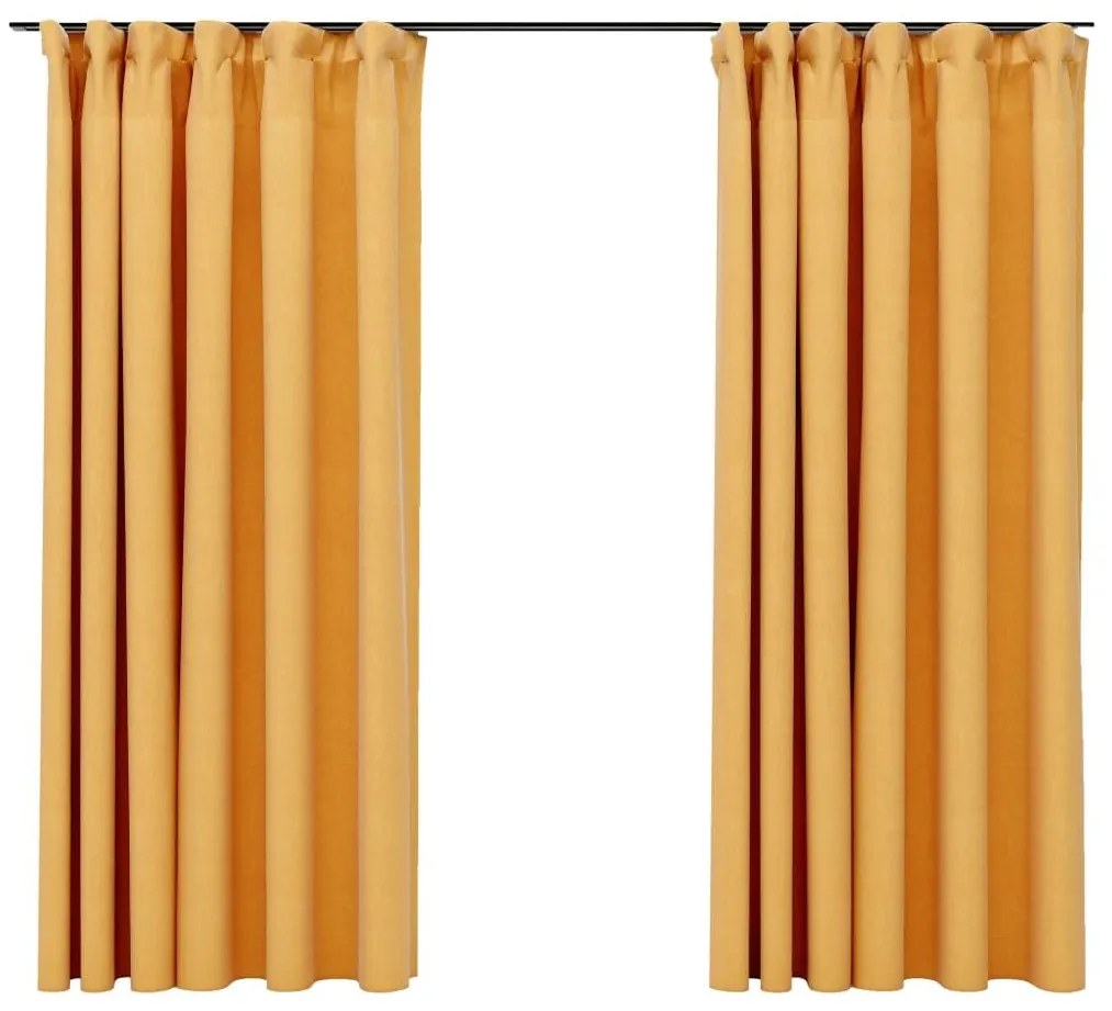 Κουρτίνες Συσκ. με Γάντζους/'Οψη Λινού 2 τεμ Κίτρινο 140x175 εκ - Κίτρινο