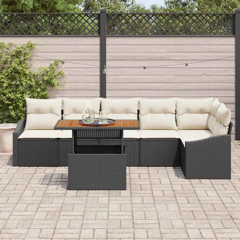 vidaXL Σετ Καναπέ Κήπου με αποθήκευση 7 pcs Μαύρο Πολυ ράταν