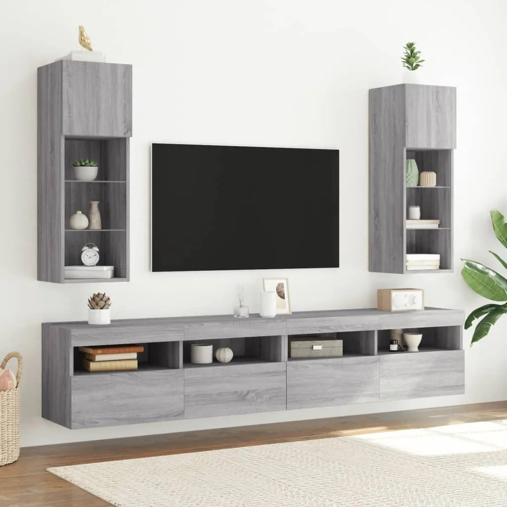 vidaXL Έπιπλα Τηλεόρασης με LED 2 τεμ. Γκρι Sonoma 30,5x30x90 εκ.
