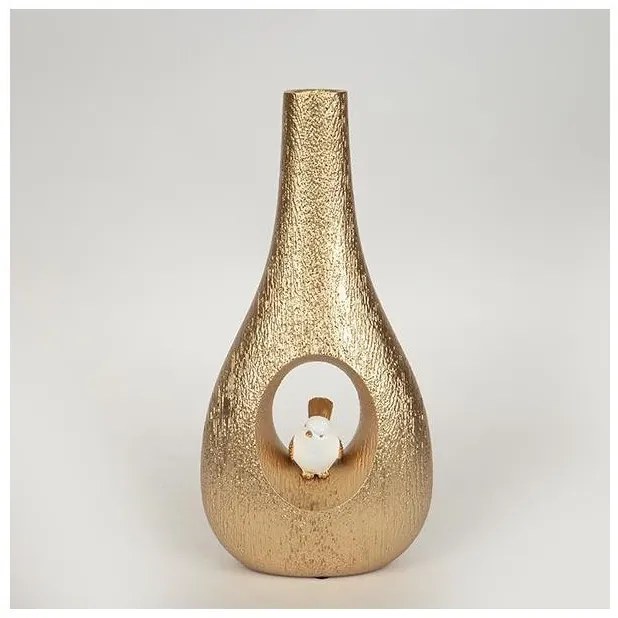 Βάζο Ξύλινο Με Πουλί Λευκό-Χρυσό 15.8x8.9x32.5cm 752-21047 Estheti-752-21047-Λευκό-Χρυσό 752-21047
