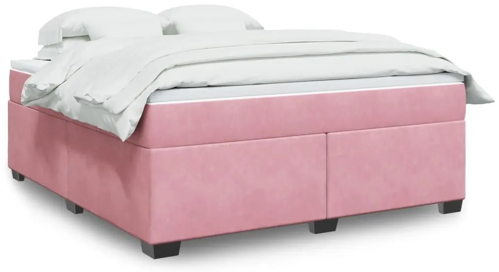 vidaXL Κρεβάτι Boxspring με Στρώμα Ροζ 180x200 εκ. Βελούδινο
