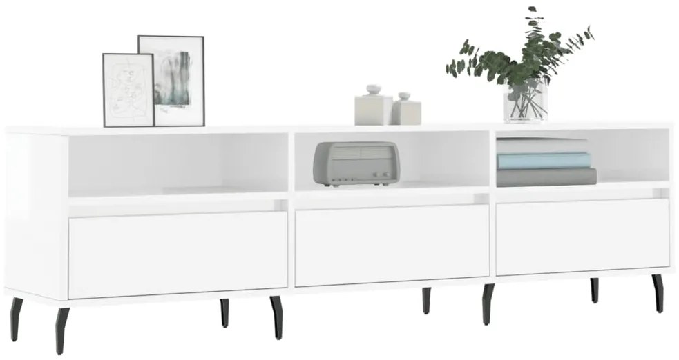 vidaXL Έπιπλο Τηλεόρασης Γυαλ. Λευκό 150x30x44,5 εκ Επεξεργασμένο Ξύλο