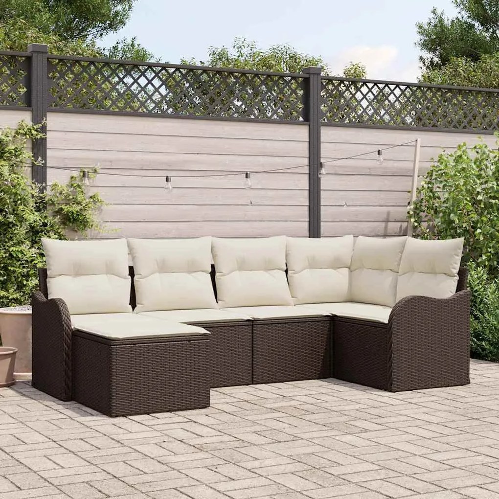 vidaXL Σετ Καναπέ Κήπου με μαξιλάρι 6 pcs Καφέ, λευκό Πολυ ράταν