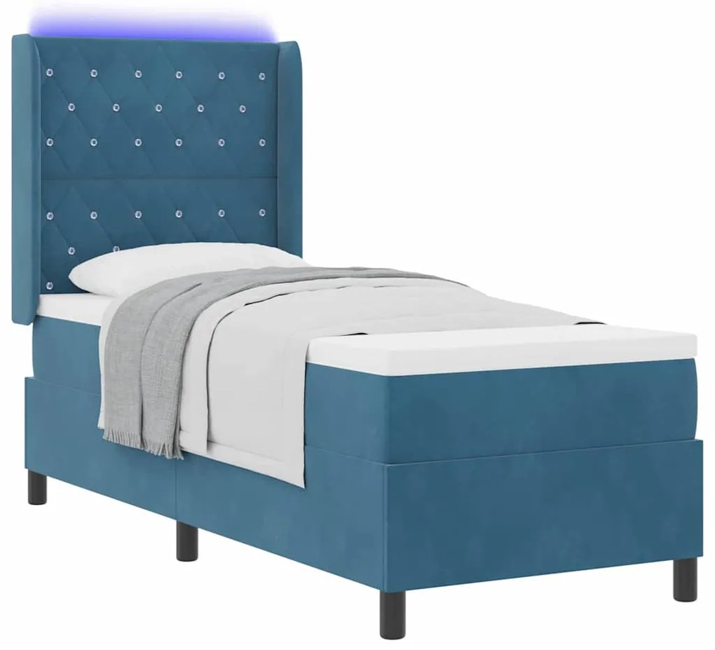 vidaXL Κρεβάτι Box Spring LED με Στρώμα Μπλε 80 x 200 cm Βελούδο