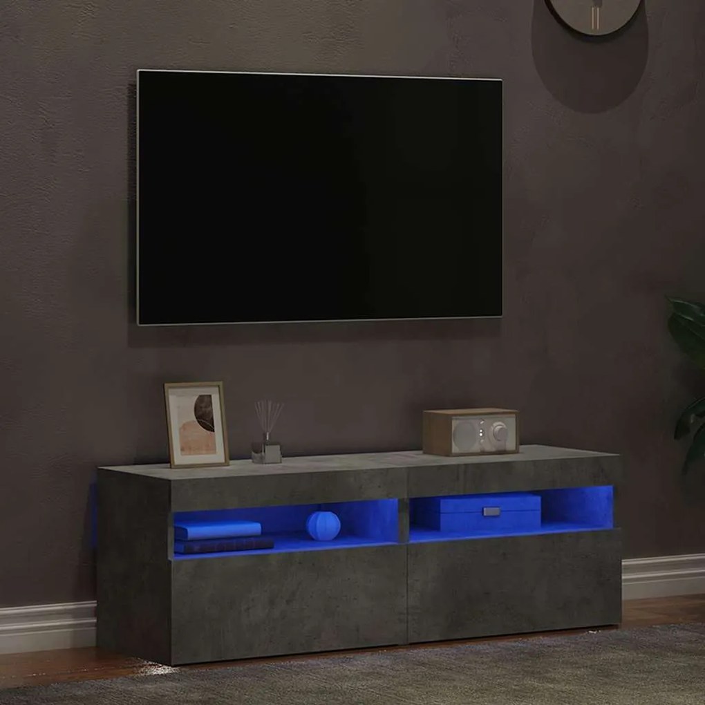 vidaXL Έπιπλα Τηλεόρασης με LED 2 τεμ. Γκρι Σκυροδέματος 60x35x40 εκ.