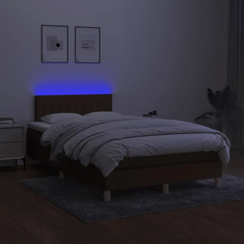 vidaXL Κρεβάτι Boxspring με Στρώμα & LED Σκ.Καφέ 120x190εκ. Υφασμάτινο