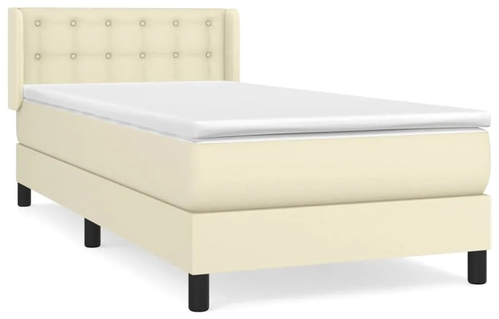 vidaXL Κρεβάτι Boxspring με Στρώμα Κρεμ 90x200 εκ. από Συνθετικό Δέρμα