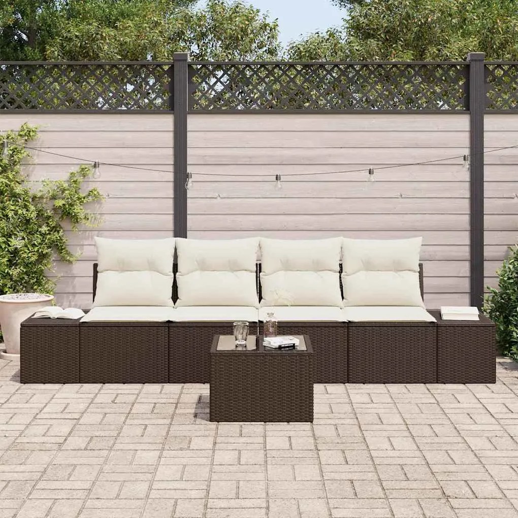 vidaXL Σετ Καναπέ Κήπου με μαξιλάρι 5 pcs Καφέ, Κρέμα 55 x 55 x 37 εκ