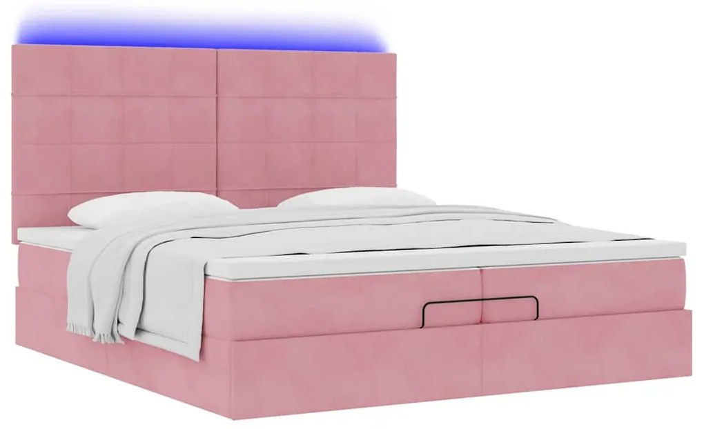 vidaXL Οθωμανικό κρεβάτι με στρώματα & LEDs Ροζ 200x200cm Velvet