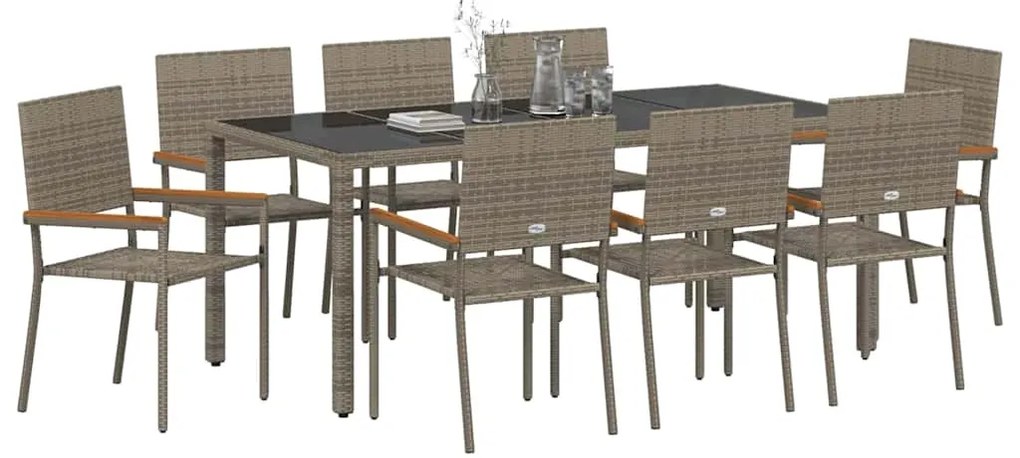 vidaXL Σέτ φαγητού για κήπο 9 pcs Γκρι 190 x 90 x 75 cm
