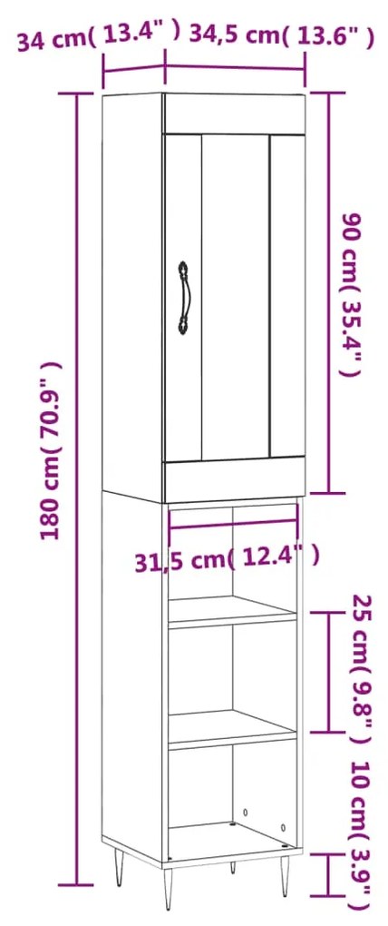 Μπουφές Sonoma Γκρι 34,5 x 34 x 180 εκ. από Επεξεργασμένο Ξύλο - Γκρι