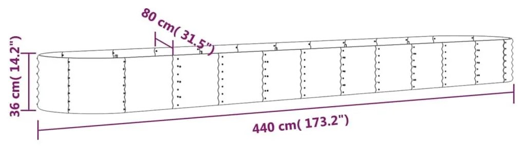 Ζαρντινιέρα Γκρι 440x80x36 εκ. Ατσάλι με Ηλεκτρ. Βαφή Πούδρας - Γκρι