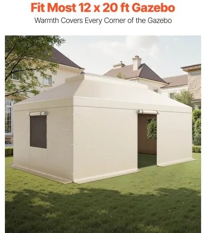 VEVOR Winter Gazebo Cover Fits 3.66 x 6.10m Hardtop Gazebos, All-Weather Double-Tiered Gazebo Cover with Sidewalls &amp; Mesh Windows, High-Density PE Enclosed Storage Shelter Covers, Gazebos not Included