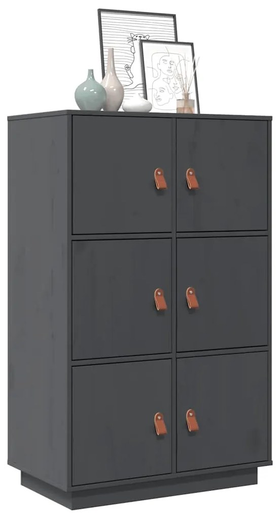 vidaXL Ντουλάπι Ψηλό Γκρι 67x40x108,5 εκ. από Μασίφ Ξύλο Πεύκου